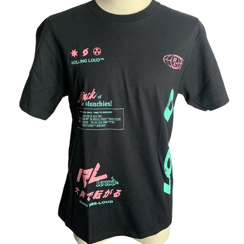 Rolling Loud Hip Hop Festival Crewneck T Shirt M Black Double Sided Short Sleeve